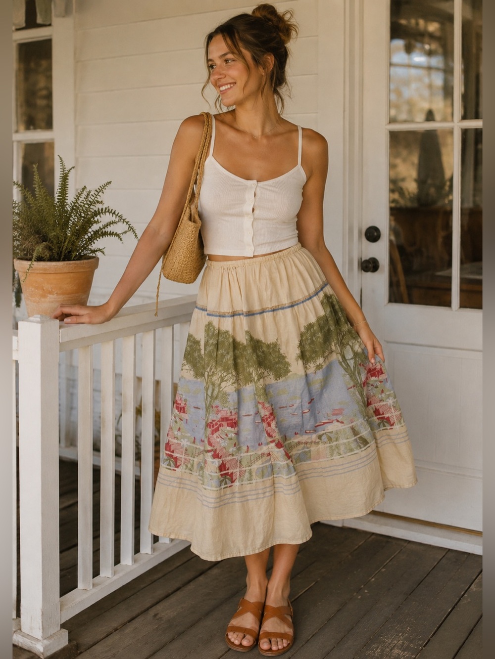 Vintage 1950s beach skirt watercolor cruise vacation Hawaiian Nautical cottage